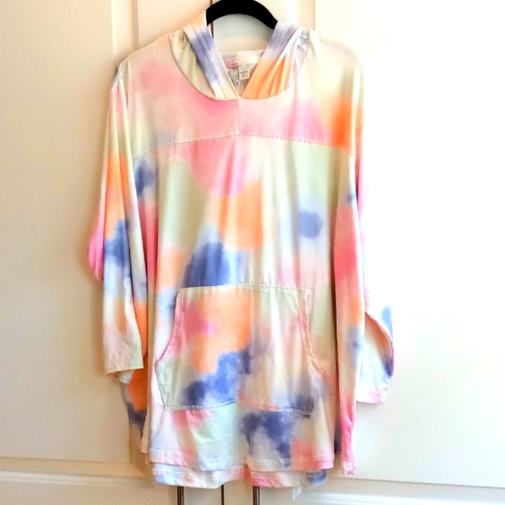 Active Live Well Women's Summer Sweatshirt, 3/4 Sleeve Hoodie, Pocket, Sz 18/20